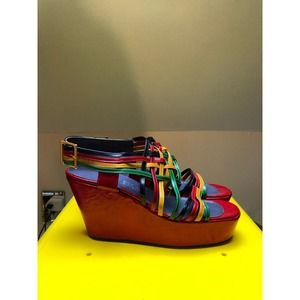 1970s vintage rainbow platform wedges sandals Shoe Biz jerry Edouard 7.5 shoes